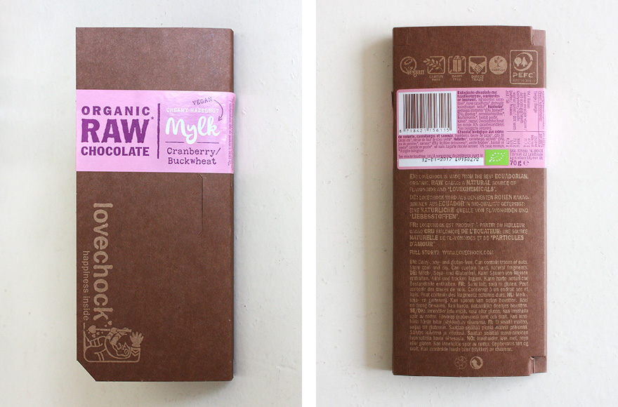 Lovechock cranberry and buckwheat packaging